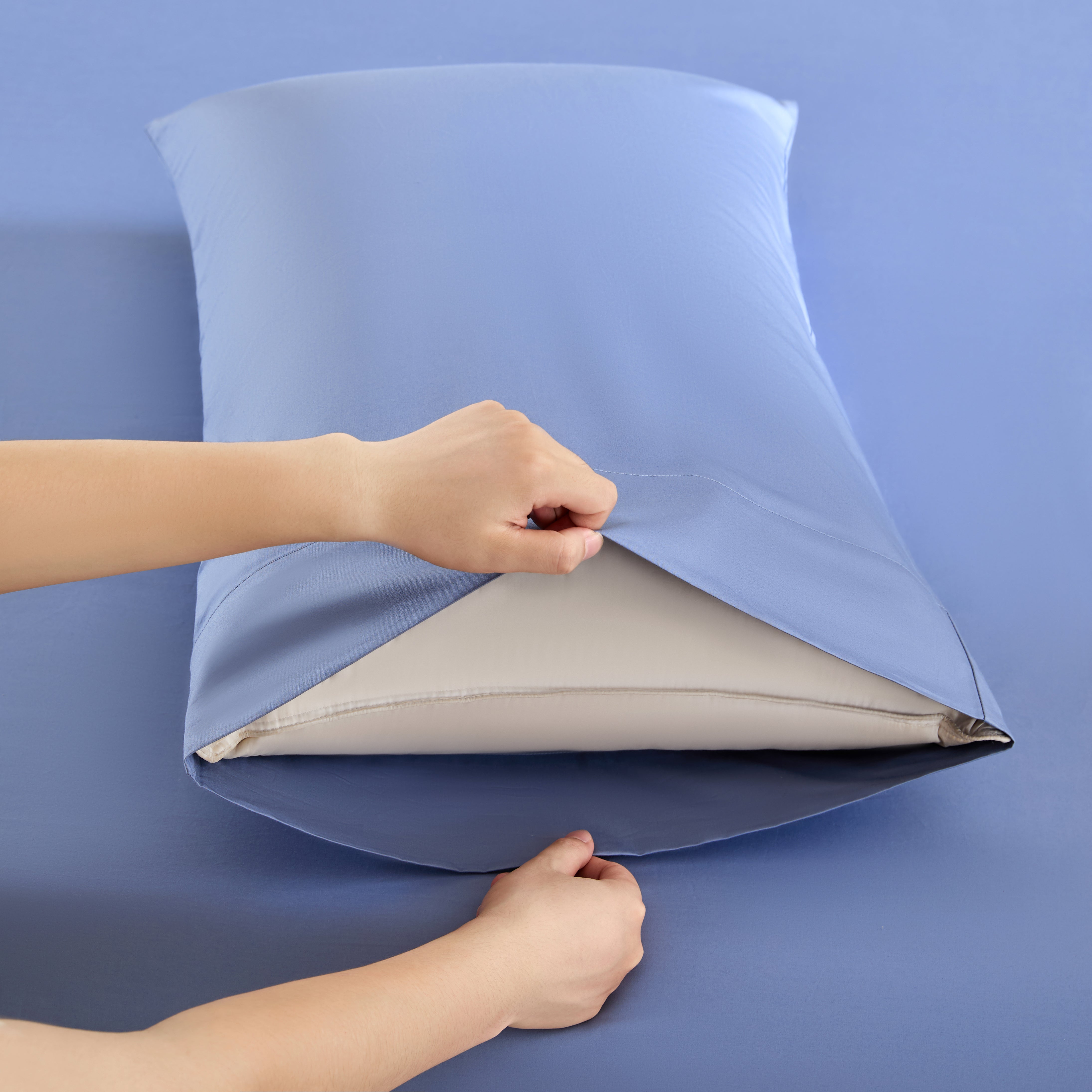 Butter Yellow + Heather Blue 100% Cotton Bed Sheet Set – 4-Piece, 300TC