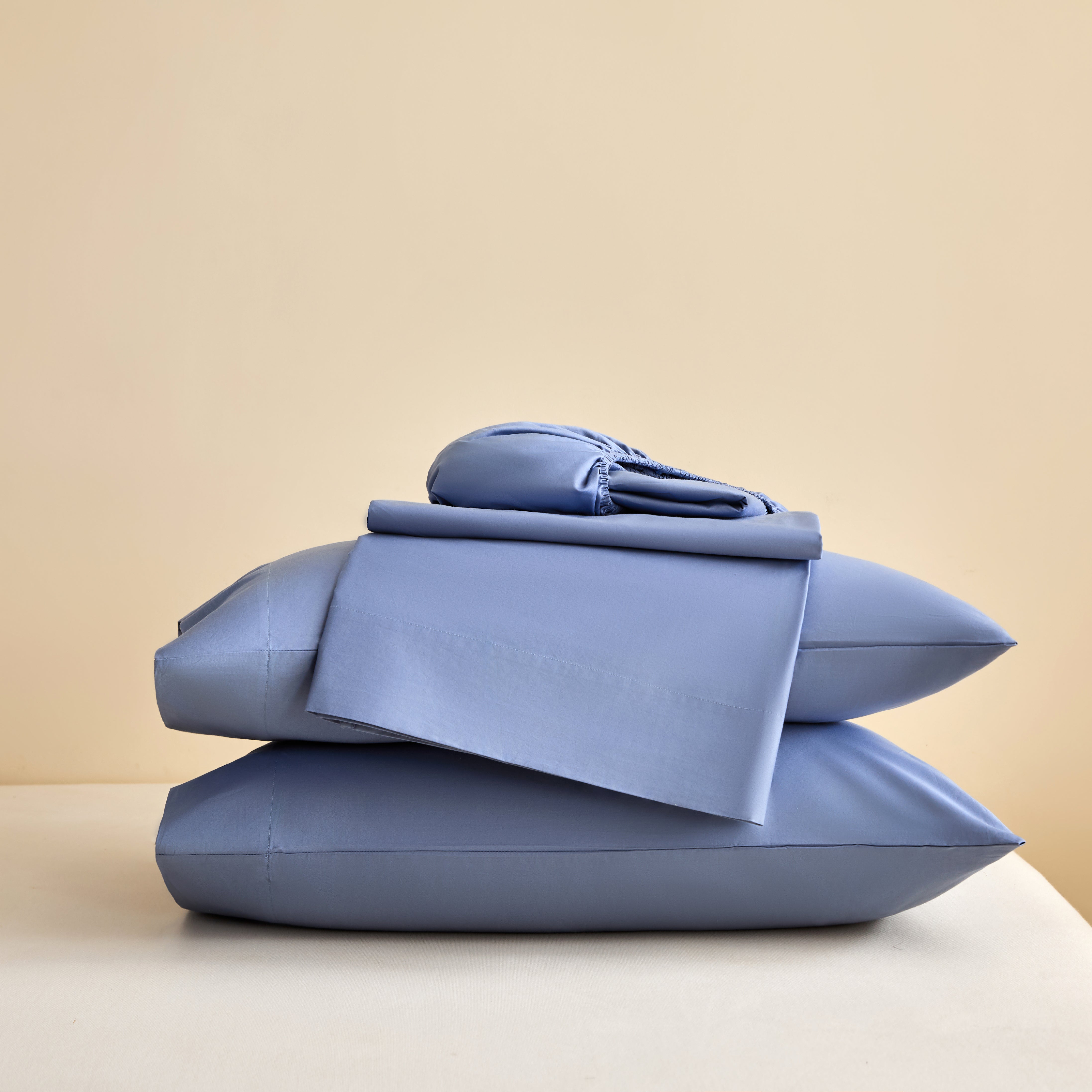 Butter Yellow + Heather Blue 100% Cotton Bed Sheet Set – 4-Piece, 300TC