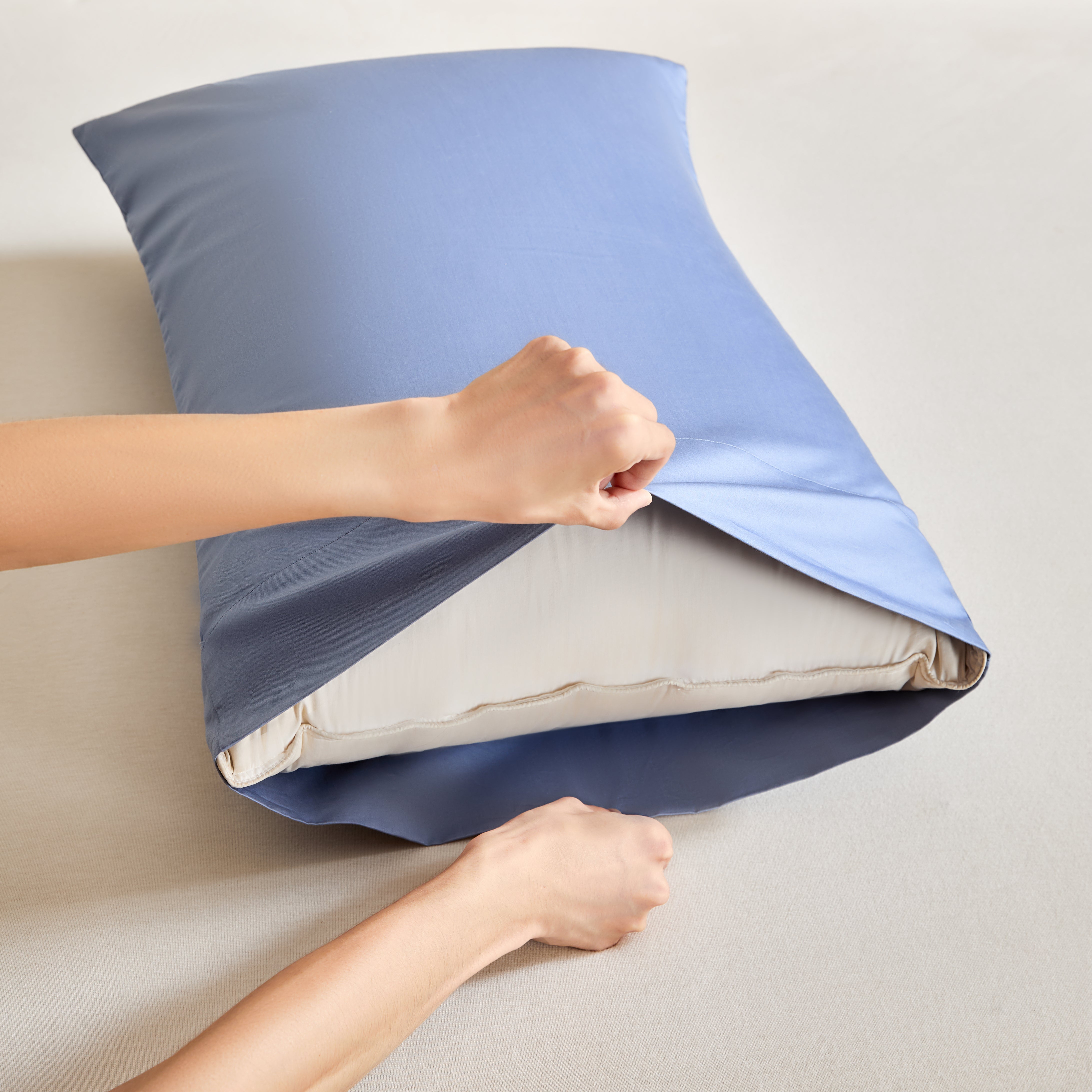 Butter Yellow + Heather Blue 100% Cotton Duvet Cover Set – 3-Piece, 300TC