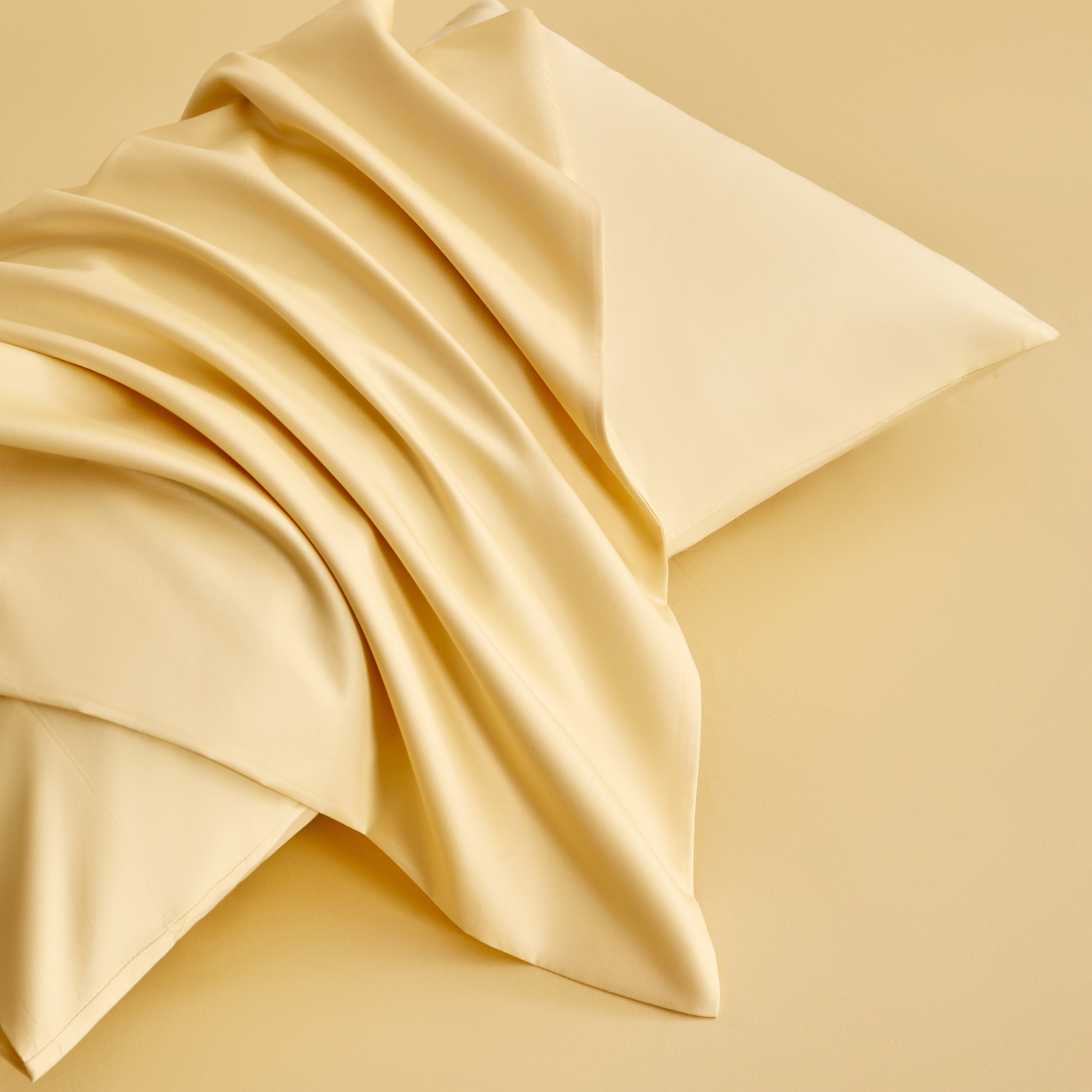 Butter Yellow + Heather Blue 100% Cotton Bed Sheet Set – 4-Piece, 300TC